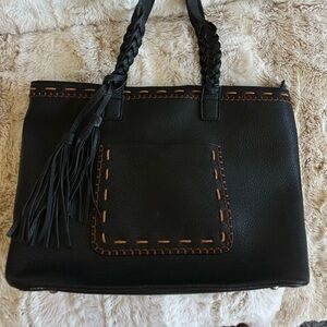 Black Leather Concealed Carry Tote Bag